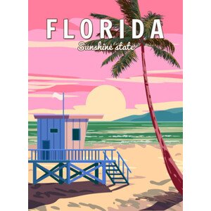 Ilustrace Retro Poster Florida South Beach. Lifeguard, VectorUp, 30 × 40 cm