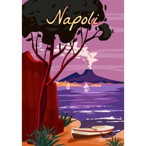 Ilustrace Naples Retro Poster Italia. Mediterranean sea, VectorUp, 26.7 × 40 cm