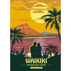 Ilustrace Waikiki island of O ahu Retro, VectorUp, 30 × 40 cm