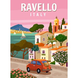 Ilustrace Retro Poster Italy, Ravello resort, Amalfi, VectorUp, 30 × 40 cm