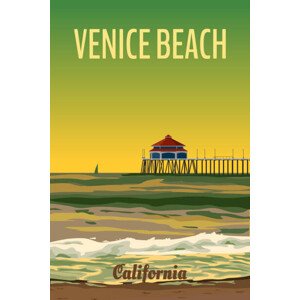 Ilustrace Retro California Venice Beach travel poster sunset, VectorUp, 26.7 × 40 cm