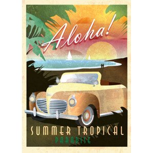 Ilustrace Aloha Art Deco style Paradise classic, JDawnInk, 30 × 40 cm