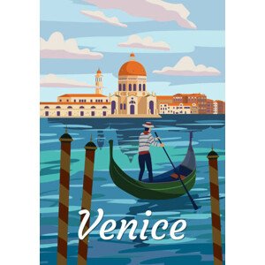 Ilustrace Venice Italia Poster retro style. Grand, VectorUp, 26.7 × 40 cm