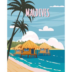 Ilustrace Maldives tropical resort poster vintage. Beach, VectorUp, 30 × 40 cm