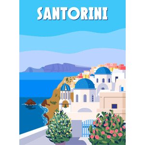 Ilustrace Greece Santorini Poster Travel, Greek white, VectorUp, 30 × 40 cm