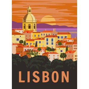 Ilustrace Lisbon VintageTravel Poster. Portugal cityscape landmark,, VectorUp, 30 × 40 cm