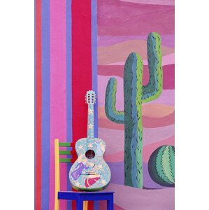 Ilustrace PAINTED GUITAR, CHAIR & WALL IN CANCUN, MEXICO, Grant Faint, 26.7 × 40 cm
