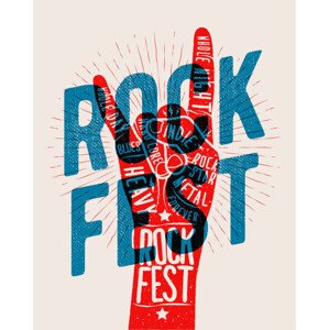 Ilustrace Rock hand gesture silhouette with rock, dickcraft, 30 × 40 cm