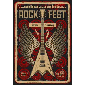 Ilustrace Rock guitar retro poster, music festival concert, seamartini, 26.7 × 40 cm