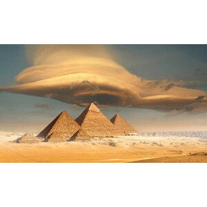 Fotografie Dramatic storm cloud above pyramids, Giza, Egypt, JimPix, 40 × 22.2 cm