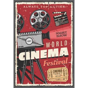 Ilustrace Cinema festival retro poster, vintage camcorder, seamartini, 26.7 × 40 cm