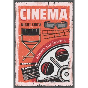 Ilustrace Cinema night movie, film reel, 3d glasses, seamartini, 26.7 × 40 cm