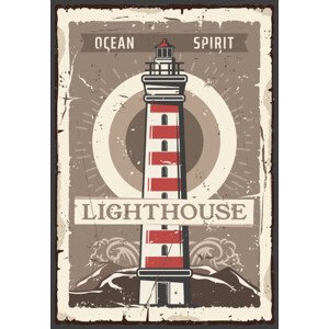 Ilustrace Lighthouse and beacon tower retro marine poster, seamartini, 26.7 × 40 cm