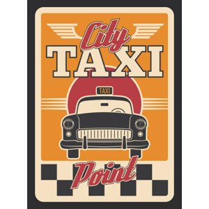 Ilustrace Taxi car or yellow cab retro poster for transport, seamartini, 30 × 40 cm