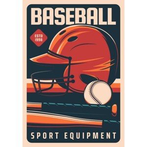 Ilustrace Baseball sport and players equipment bat and ball, seamartini, 26.7 × 40 cm