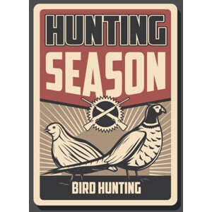 Ilustrace Bird hunting poster. Rifle, pheasant and quail, seamartini, 30 × 40 cm