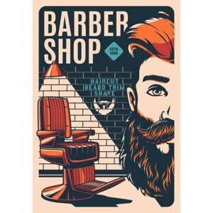 Ilustrace Barbershop retro poster, barber shop beard shaving, seamartini, 26.7 × 40 cm