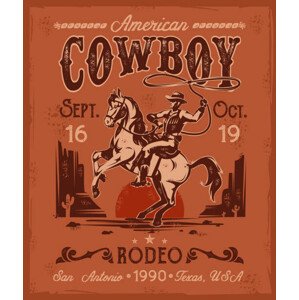 Ilustrace Rodeo poster with a cowboy sitting, VectorPocket, 33.8 × 40 cm
