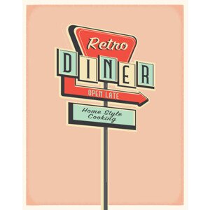 Ilustrace Retro Diner roadside sign poster design, JDawnInk, 30 × 40 cm