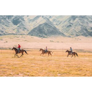Ilustrace Cowboys And Cowgirls Riding A Horse In Nature, AzmanL, 40 × 26.7 cm