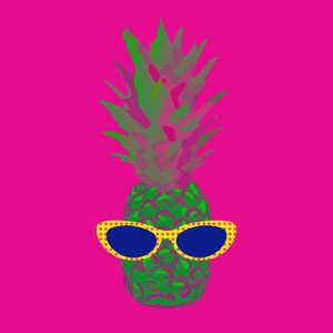 Ilustrace Pop Art Pineapple with Sunglasses Vector, LucidSurf, 40 × 40 cm