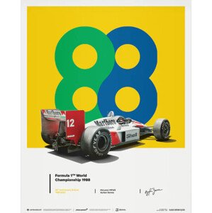 Umělecký tisk McLaren MP4/4 - Ayrton Senna - 88 - San Marino GP - 35th Anniversary - 1988, 40 × 50 cm