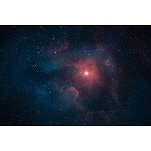 Fotografie Deep space galaxy with red and blue nebula, pixelparticle, 40 × 26.7 cm
