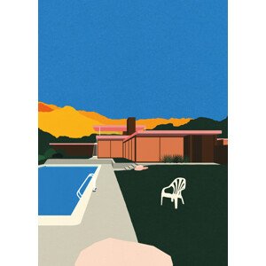 Ilustrace Kaufmann Desert House Poolside, Rosi Feist, 30 × 40 cm
