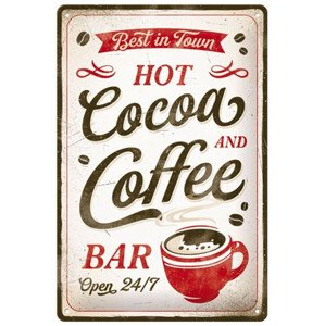 Plechová cedule Hot Cocoa and Coffee, 20 × 30 cm