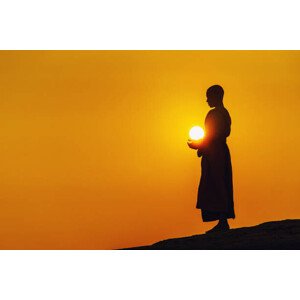 Fotografie A monk standing meditation., Sangkhom Simma, 40 × 26.7 cm