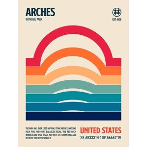 Ilustrace Arches National Park Travel Poster, Retrodrome, 30 × 40 cm