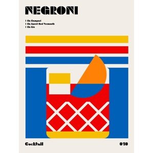 Ilustrace Negroni Bauhaus Cocktail, Retrodrome, 30 × 40 cm