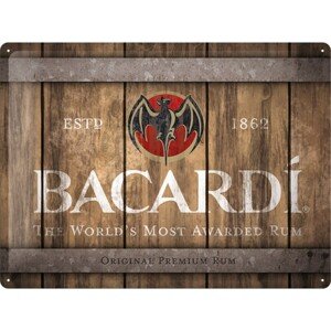 Plechová cedule Bacardi - Wood Barrel Logo, 40 × 30 cm