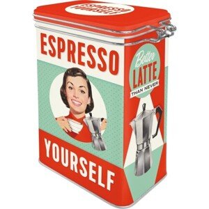 Plechová dóza s klipem Plechová dóza s klipem Espresso Yourself, 17,5 x 11 x 7,5 cm