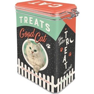 Plechová dóza s klipem Plechová dóza s klipem Good Cat Treats, 17,5 x 11 x 7,5 cm