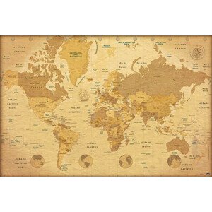 Plakát, Obraz - World Map - ES Vintage, 91.5 × 61 cm