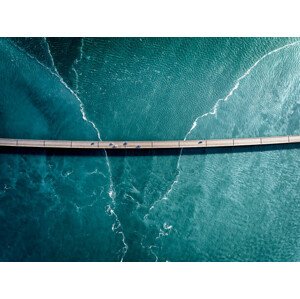 Fotografie Driving on a bridge over deep blue water, HRAUN, 40 × 30 cm