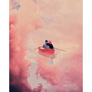 Ilustrace Pink sailing, spacerocket art, 30 × 40 cm