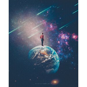 Ilustrace View from the Earth, spacerocket art, 30 × 40 cm