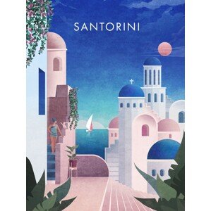 Ilustrace Santorini, Emel Tunaboylu, 30 × 40 cm