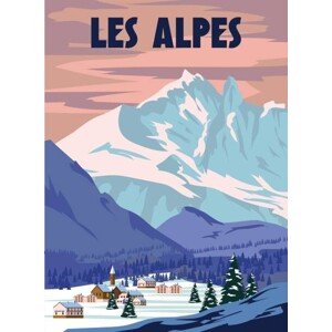 Ilustrace Les Alpes Ski resort poster, retro., VectorUp, 30 × 40 cm