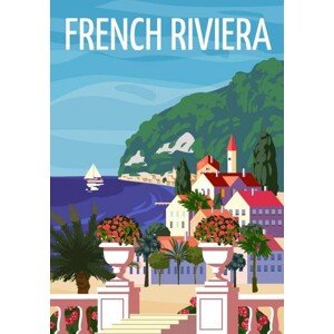 Ilustrace French Riviera Nice coast poster vintage., VectorUp, 26.7 × 40 cm