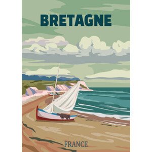 Ilustrace Travel poster Bretagne France, vintage sailboat,, VectorUp, 30 × 40 cm