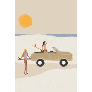 Ilustrace Surfer girls checking the waves on, LucidSurf, 26.7 × 40 cm