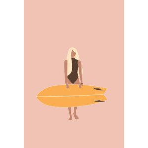 Ilustrace Flat illustration of surfer girl holding, LucidSurf, 26.7 × 40 cm