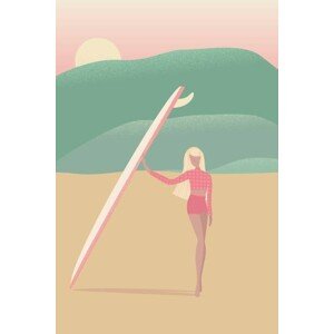Ilustrace Flat Illustration of Surfer Girl on, LucidSurf, 26.7 × 40 cm