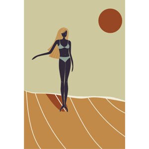 Ilustrace Flat Illustration of surfer girl surfing, LucidSurf, 26.7 × 40 cm