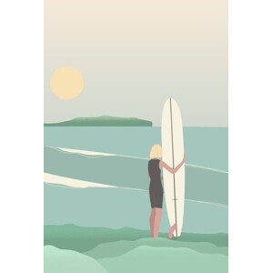 Ilustrace Surfer on the beach vintage retro style, LucidSurf, 26.7 × 40 cm