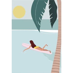 Ilustrace Surfer girl puddle out on longboard, LucidSurf, 26.7 × 40 cm