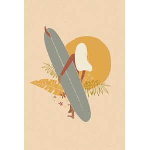 Ilustrace Flat illustration of surfer girl holding, LucidSurf, 26.7 × 40 cm
